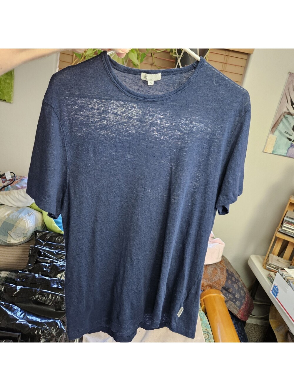 Onia Linen T Shirt Women Blue XL Semi Sheer Breatheable Thin